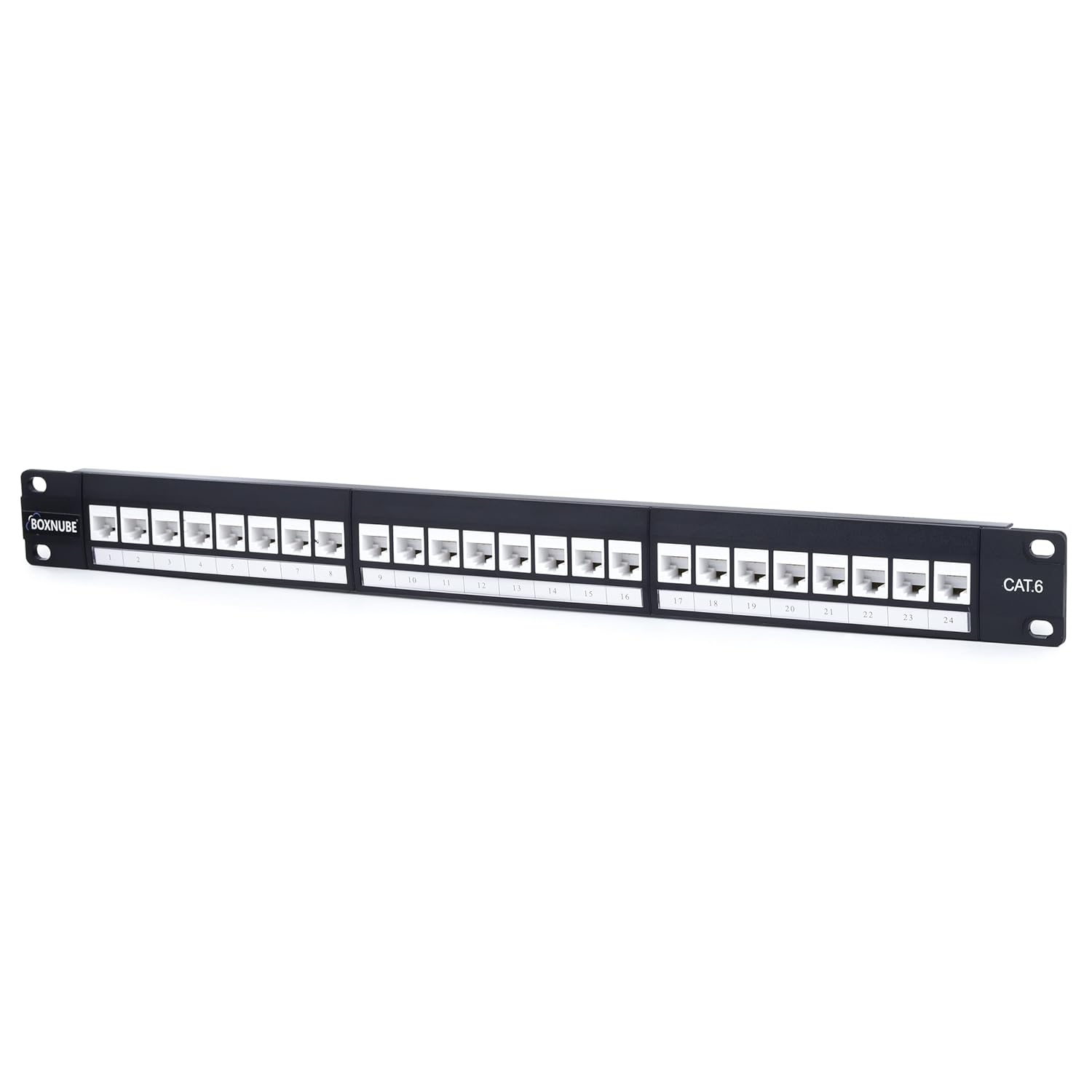 BOXNUBE Cat6 Modular Patch Panel 24-Port with RJ45 Keystone Jacks | 1U, Cable Management Bar, T568A/B Compatible, for 19 BOXNUBE Cat6 Modular Patch Panel 24-Port with RJ45 Keystone Jacks | 1U, Cable Management Bar, T568A/B Compatible, for 19